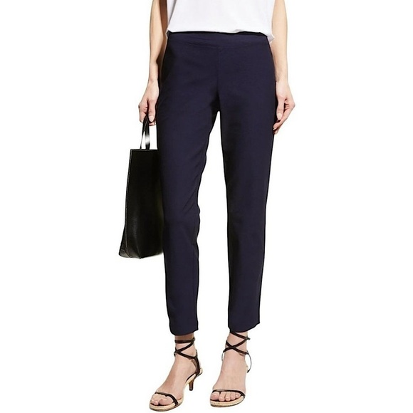 Eileen Fisher Washable Stretch Crepe Slim Cropped Ankle Pant Midnight Blue M - Picture 1 of 9